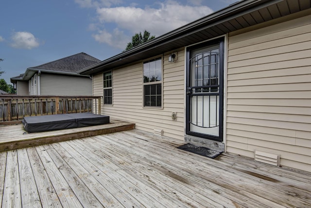 5048 S Fieldstone Rd, Battlefield, MO 65619 - wooden terrace featuring a covered hot tub