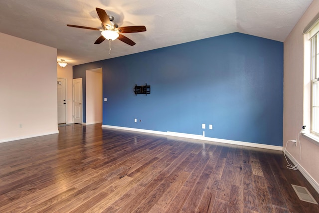 5048 S Fieldstone Rd, Battlefield, MO 65619 - unfurnished room with ceiling fan, wood finished floors, baseboards, and lofted ceiling