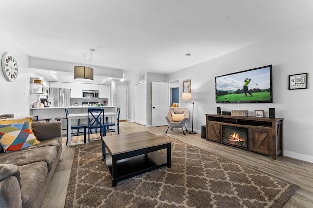 200 Golf View Dr Unit 3, Branson, MO 65616 - living room with wood finished floors, baseboards, and a glass covered fireplace