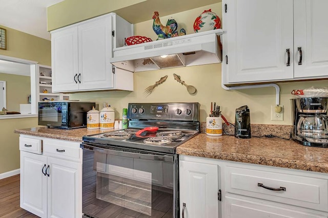 360 Cathy St, Branson, MO 65616 - kitchen featuring black appliances, under cabinet range hood, white cabinetry, and open shelves