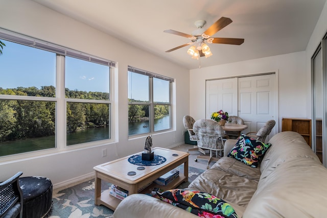 79 Anglers Pointe Dr Unit 5, Branson, MO 65616 - living room with baseboards, a ceiling fan, and a water view