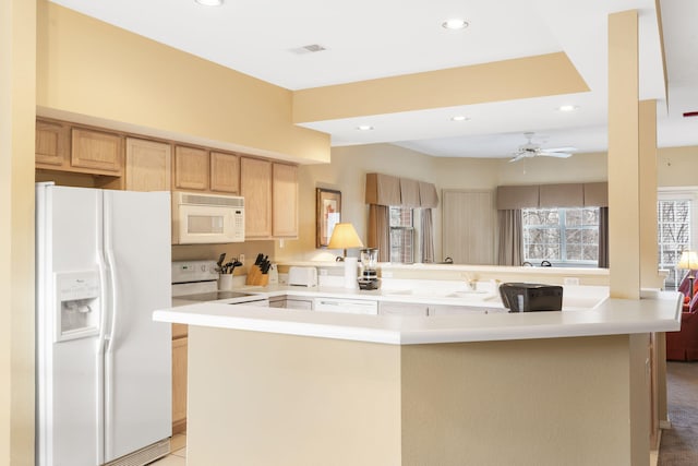 2800 Green Mountain Dr Unit 331, Branson, MO 65616 - kitchen with white appliances, recessed lighting, light countertops, ceiling fan, and a sink