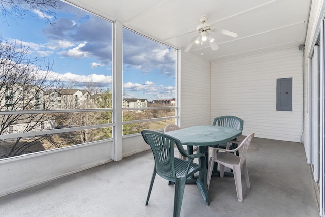 2800 Green Mountain Dr Unit 331, Branson, MO 65616 - sunroom / solarium with electric panel, ceiling fan, and outdoor dining area
