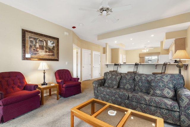 2800 Green Mountain Dr Unit 331, Branson, MO 65616 - living room with a ceiling fan, light carpet, and recessed lighting