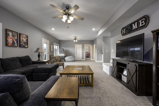 994 S Cumberland Ave, Republic, MO 65738 - living room with ceiling fan, light colored carpet, recessed lighting, and baseboards