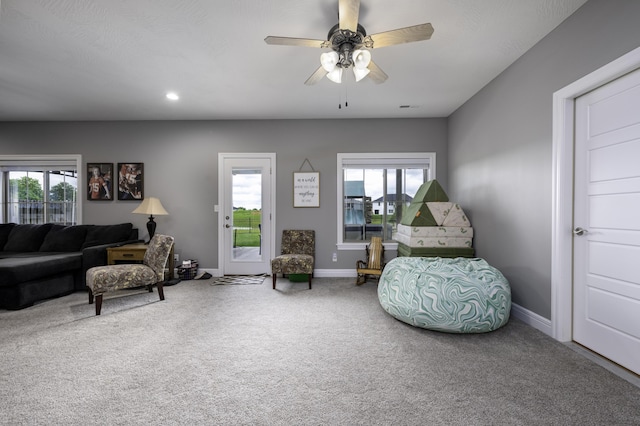 994 S Cumberland Ave, Republic, MO 65738 - living area with carpet, baseboards, a ceiling fan, and recessed lighting
