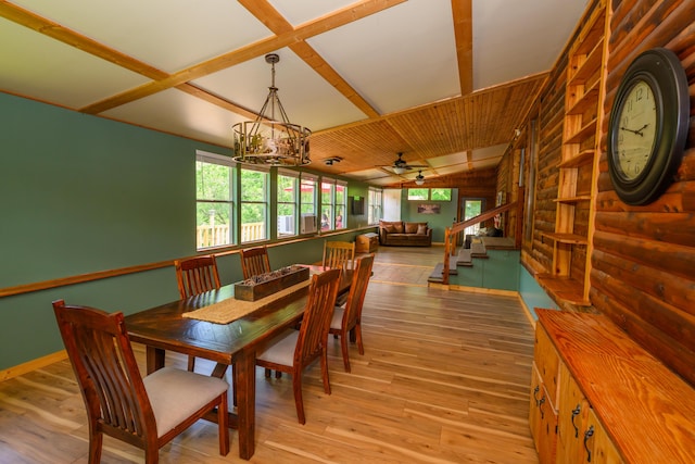 1288 County Road 334, Tecumseh, MO 65760 - dining room featuring healthy amount of natural light, a chandelier, wood finished floors, stairs, and beamed ceiling