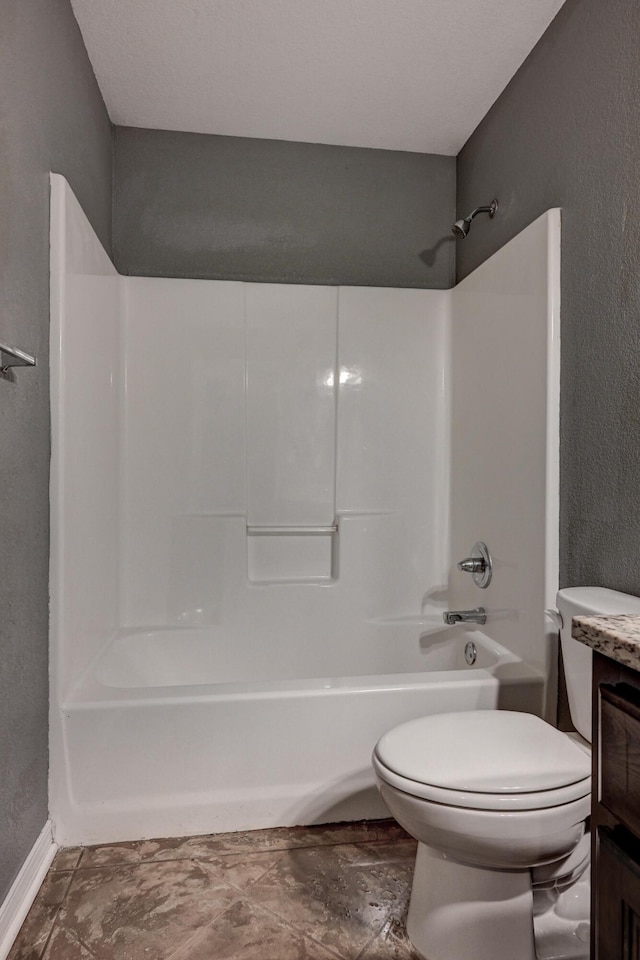 3383 Lusk Dr, Neosho, MO 64850 - full bathroom featuring toilet, bathtub / shower combination, vanity, baseboards, and a textured wall