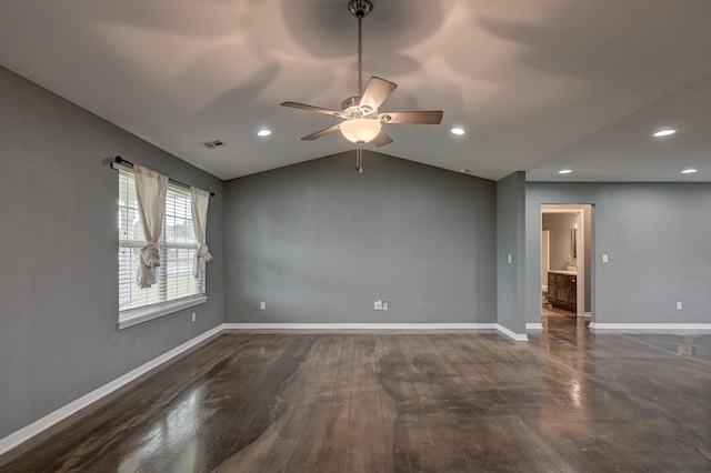 3383 Lusk Dr, Neosho, MO 64850 - unfurnished room with a ceiling fan, lofted ceiling, baseboards, wood finished floors, and recessed lighting