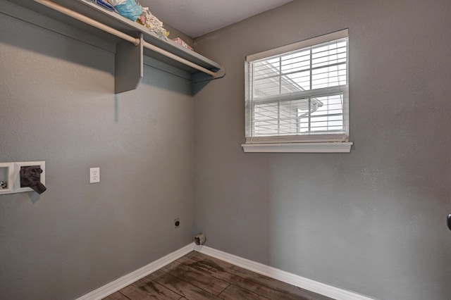3383 Lusk Dr, Neosho, MO 64850 - washroom featuring electric dryer hookup, dark wood finished floors, baseboards, and washer hookup