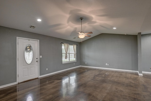 3383 Lusk Dr, Neosho, MO 64850 - entryway with ceiling fan, dark wood-type flooring, lofted ceiling, recessed lighting, and baseboards