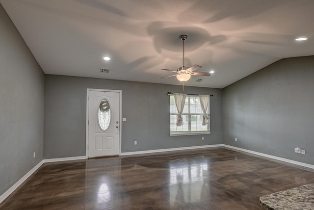 3383 Lusk Dr, Neosho, MO 64850 - entrance foyer featuring a ceiling fan, vaulted ceiling, baseboards, and recessed lighting