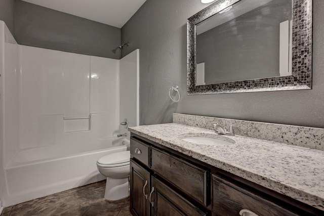 3383 Lusk Dr, Neosho, MO 64850 - bathroom with vanity, toilet, washtub / shower combination, and a textured wall