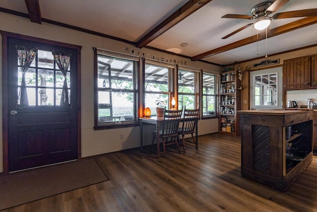651/TBD Round Robin Ln, Yellville, AR 72687 - dining room featuring beamed ceiling, dark wood finished floors, and ceiling fan