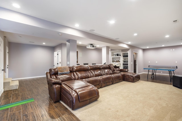 807 S Stanford Dr, Rogersville, MO 65742 - cinema with wood finished floors, baseboards, recessed lighting, and built in features