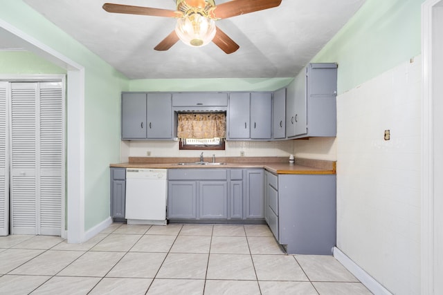 2116 N Campbell Ave, Springfield, MO 65803 - kitchen with dishwasher, gray cabinets, a sink, and ceiling fan