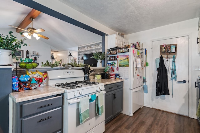 1127 E Livingston Ct, Springfield, MO 65803 - kitchen featuring white appliances, dark wood-style flooring, gray cabinetry, light countertops, and a textured ceiling