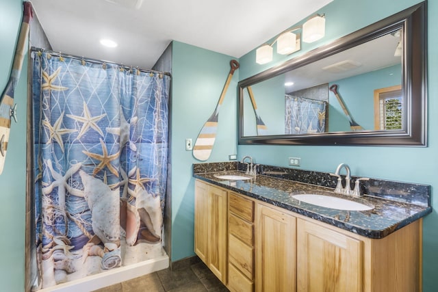 638 Double Day, Branson West, MO 65737 - full bathroom featuring double vanity and curtained shower