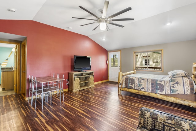 638 Double Day, Branson West, MO 65737 - bedroom featuring lofted ceiling, wood finished floors, baseboards, and a ceiling fan