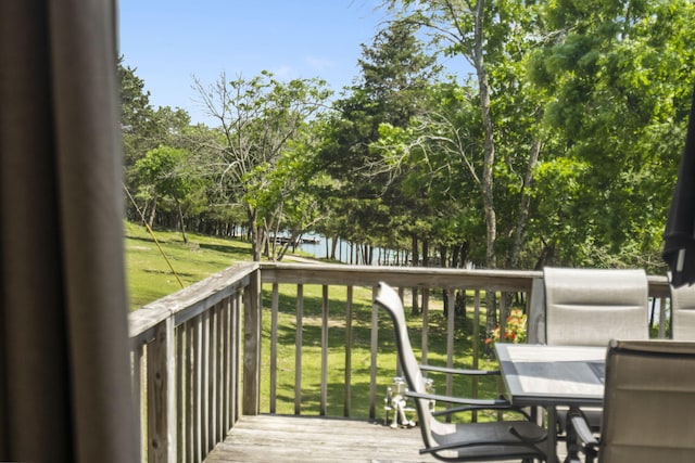 638 Double Day, Branson West, MO 65737 - deck featuring a water view, a yard, and outdoor dining area