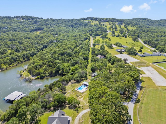 638 Double Day, Branson West, MO 65737 - drone / aerial view of a nearby body of water, a heavily wooded area, and a pool area