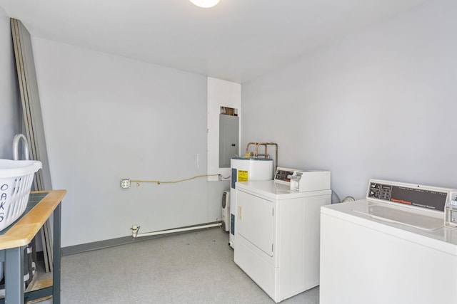 638 Double Day, Branson West, MO 65737 - laundry room featuring washer and dryer, electric water heater, electric panel, light floors, and baseboards
