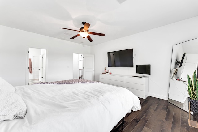 108 Island Green Dr, Republic, MO 65738 - bedroom featuring dark wood-style floors, baseboards, ceiling fan, and connected bathroom