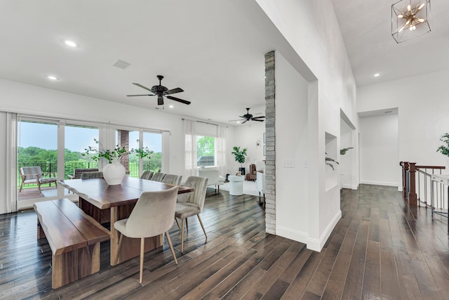 108 Island Green Dr, Republic, MO 65738 - dining room with recessed lighting, dark wood-type flooring, a ceiling fan, and baseboards