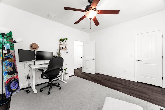 108 Island Green Dr, Republic, MO 65738 - office space with baseboards, a ceiling fan, wood finished floors, and carpet