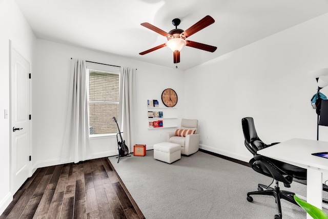 108 Island Green Dr, Republic, MO 65738 - office area featuring dark wood finished floors, ceiling fan, and baseboards