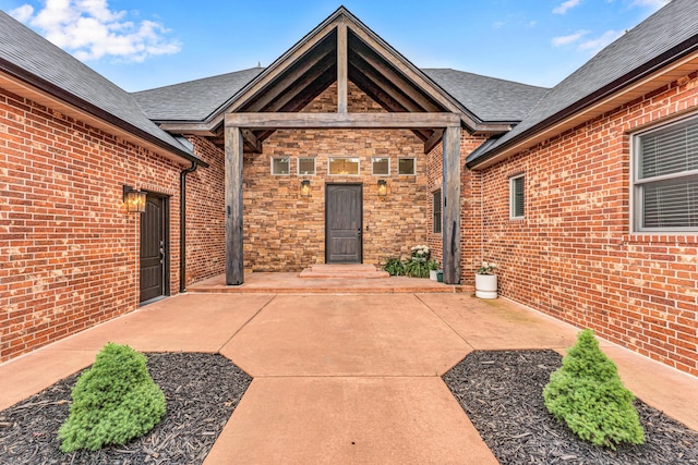 108 Island Green Dr, Republic, MO 65738 - property entrance featuring roof with shingles and brick siding