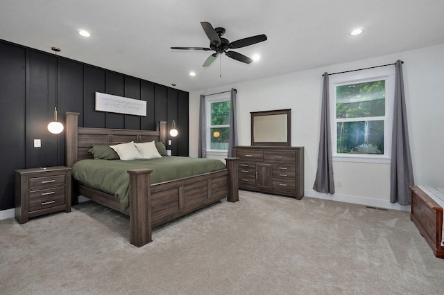 498 Mockingbird, Rogersville, MO 65742 - bedroom with light colored carpet, recessed lighting, ceiling fan, and baseboards