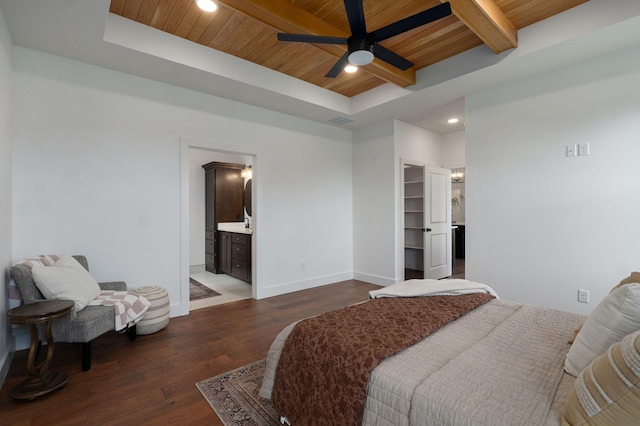 1756 N Marlowe Ave, Springfield, MO 65802 - bedroom with wood ceiling with exposed beams, wood finished floors, recessed lighting, baseboards, and a spacious closet