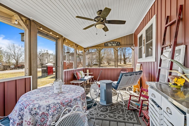310 S Main St, Licking, MO 65542 - sunroom with ceiling fan, vaulted ceiling, and outdoor dining space