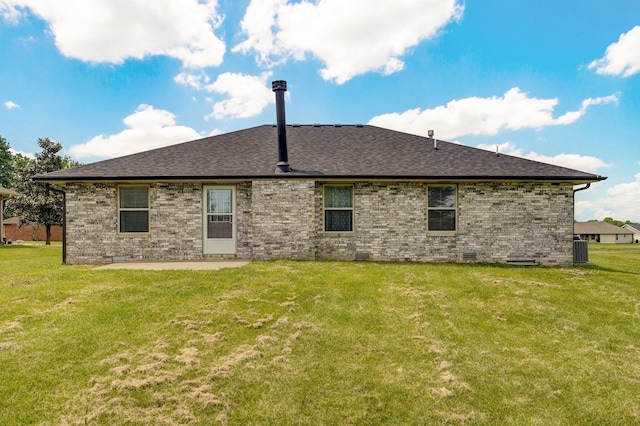 6004 N 6th Ave, Ozark, MO 65721 - back of house featuring central air condition unit, a shingled roof, a lawn, and a patio