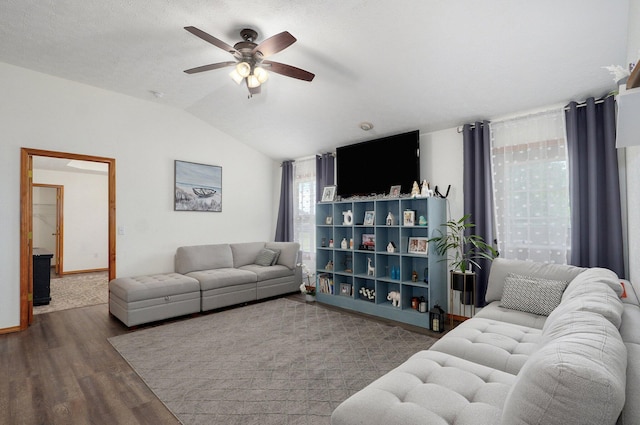 6004 N 6th Ave, Ozark, MO 65721 - living area with a ceiling fan, wood finished floors, and vaulted ceiling