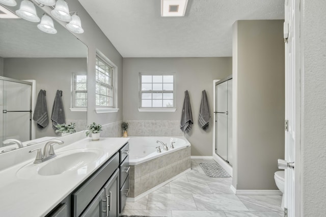 287 Appletree Dr, Ozark, MO 65721 - full bath featuring vanity, a jetted tub, marble finish flooring, a shower stall, and a textured ceiling
