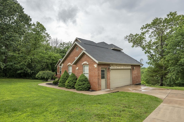 287 Appletree Dr, Ozark, MO 65721 - view of front facade with brick siding, driveway, roof with shingles, a front lawn, and a garage