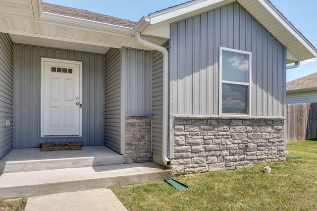 511 Mark St, Billings, MO 65610 - entrance to property with stone siding, board and batten siding, and roof with shingles