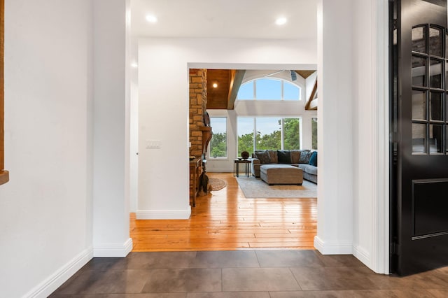 185 Appaloosa Trl, Saddlebrooke, MO 65630 - foyer featuring baseboards, dark tile patterned flooring, and recessed lighting