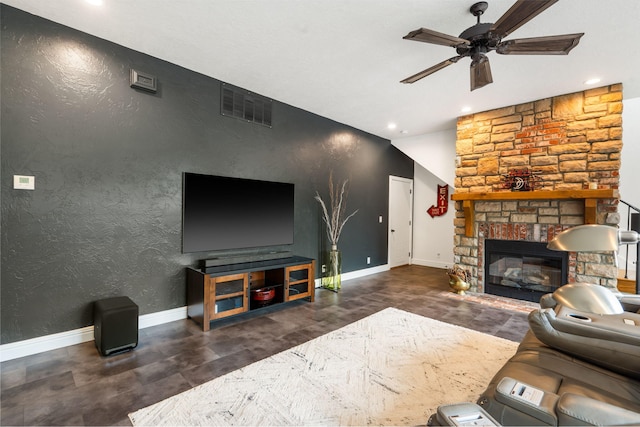 185 Appaloosa Trl, Saddlebrooke, MO 65630 - living area with ceiling fan, recessed lighting, a fireplace, and baseboards