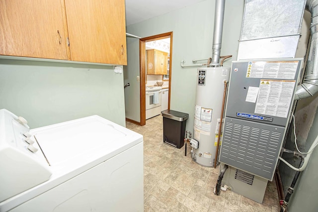 202 E Seminole St, Springfield, MO 65807 - laundry area featuring separate washer and dryer, water heater, cabinet space, and heating unit