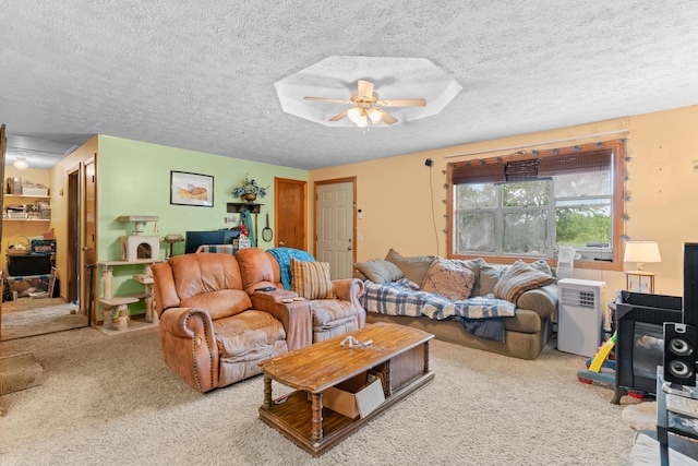 1408 Rockhill Cir, Ozark, MO 65721 - carpeted living area featuring a ceiling fan and a textured ceiling