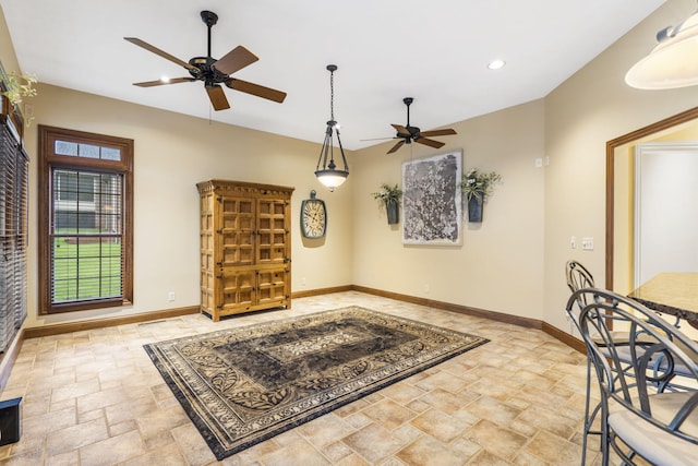 2421 Candlebark Ln, Lebanon, MO 65536 - foyer with stone tile flooring, a ceiling fan, and recessed lighting