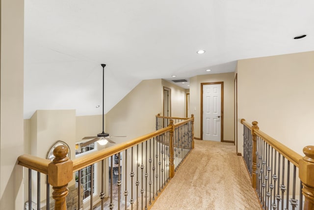 2421 Candlebark Ln, Lebanon, MO 65536 - hall with an upstairs landing, carpet flooring, and recessed lighting