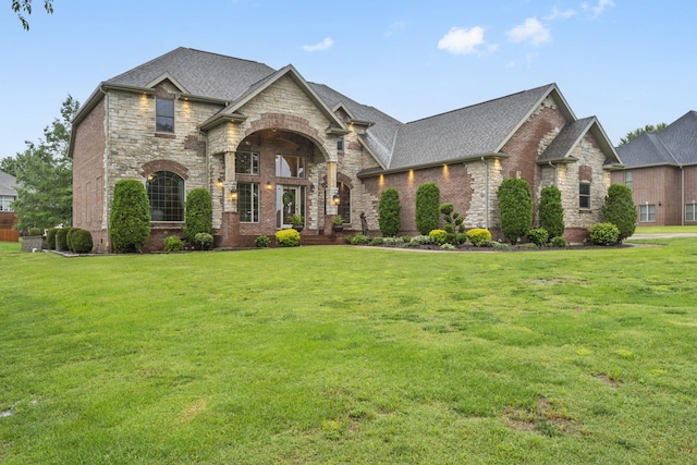 2421 Candlebark Ln, Lebanon, MO 65536 - french country inspired facade with a front yard, stone siding, and roof with shingles