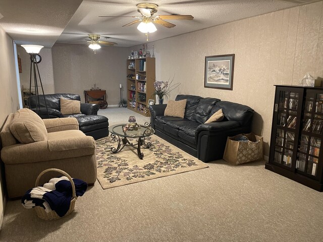 2704 Jennifer Dr, West Plains, MO 65775 - living area with carpet floors, ceiling fan, a textured ceiling, and a textured wall