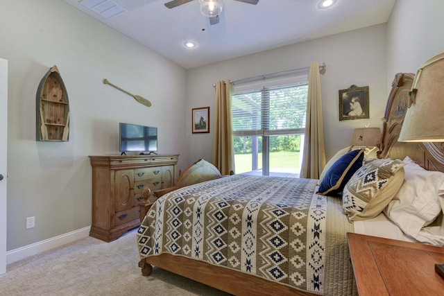 722 Seven Pines Dr, Saddlebrooke, MO 65630 - bedroom featuring baseboards, carpet floors, recessed lighting, and a ceiling fan