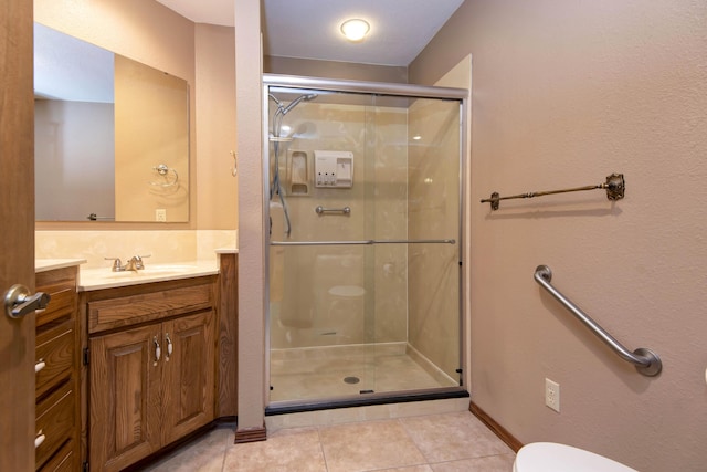 2117 E Wornall Pl, Springfield, MO 65804 - bathroom with a stall shower, vanity, and tile patterned floors