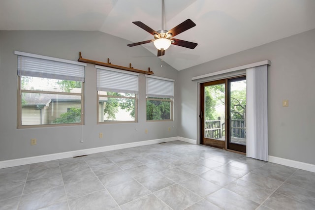 2117 E Wornall Pl, Springfield, MO 65804 - unfurnished room featuring lofted ceiling, a ceiling fan, and light tile patterned floors